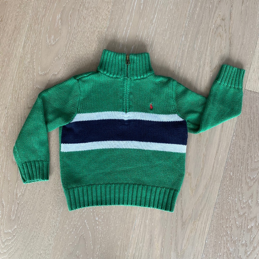 Polo Ralph Lauren Color-Blocked Cotton Quarter-Zip Sweater, Size 2/2T
